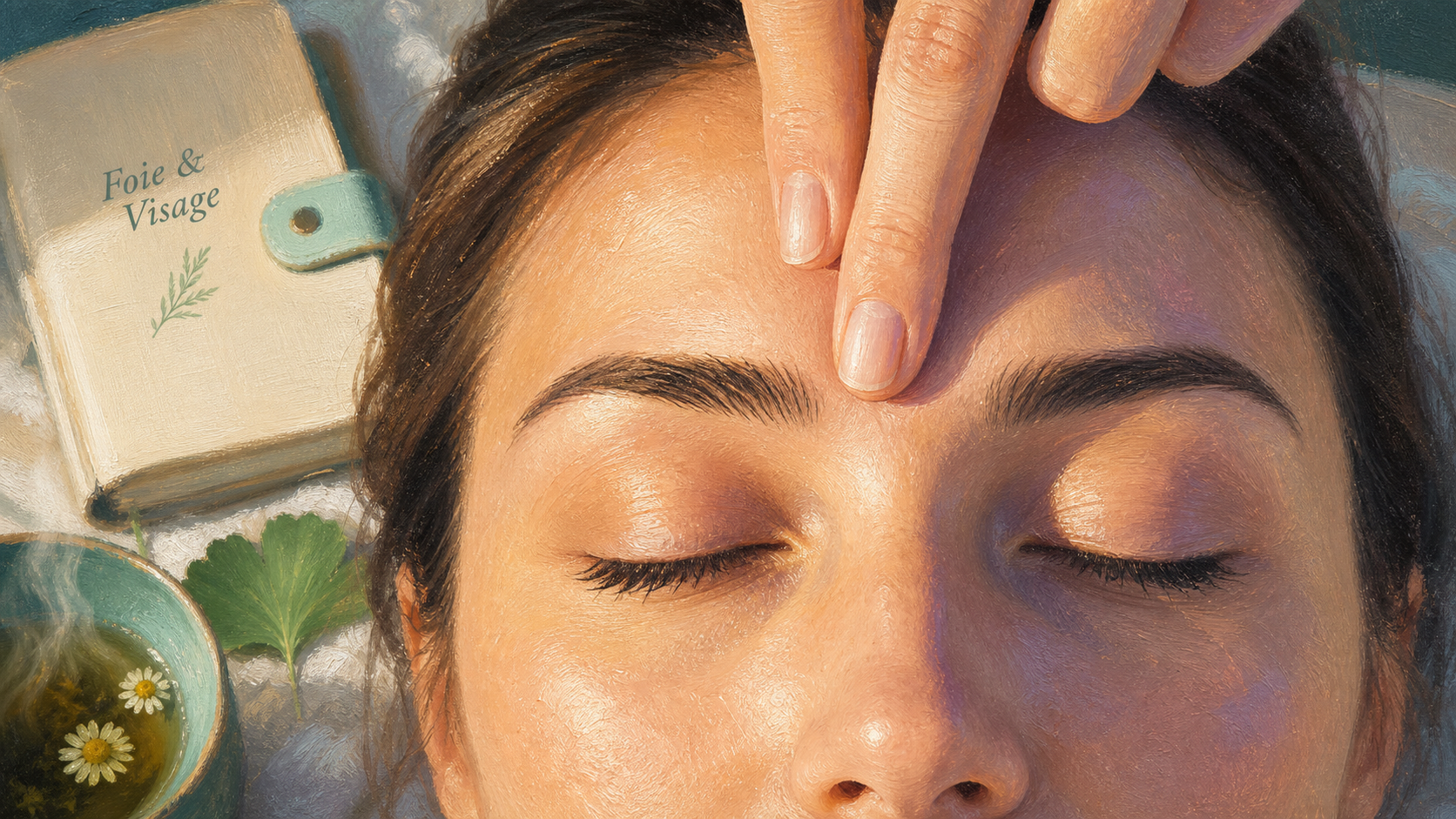 Méridien du foie sur le visage : massage doux entre les sourcils