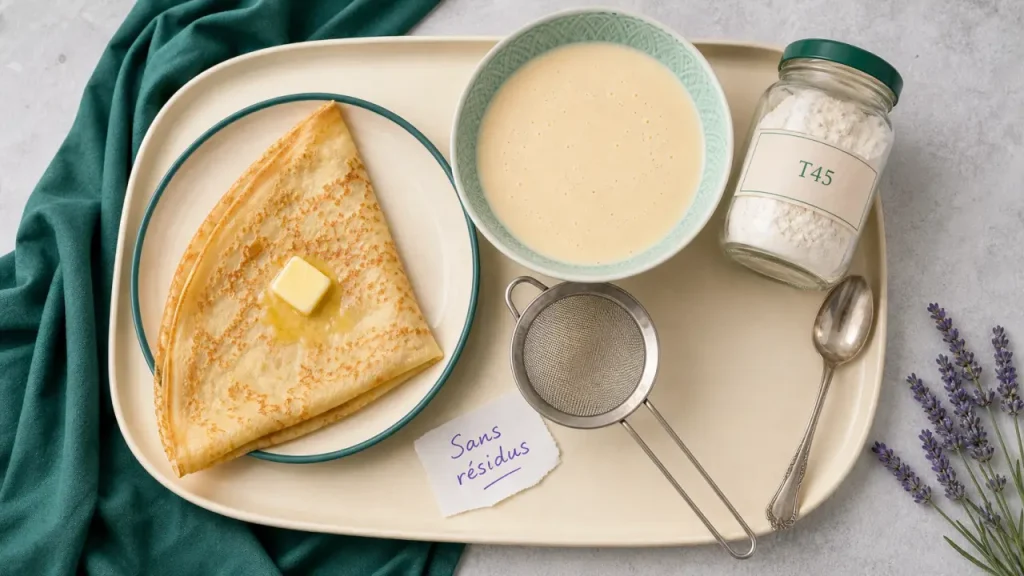 Peut on manger des crêpes dans un régime sans résidus ? Farine T45 et pâte lisse, crêpe nature