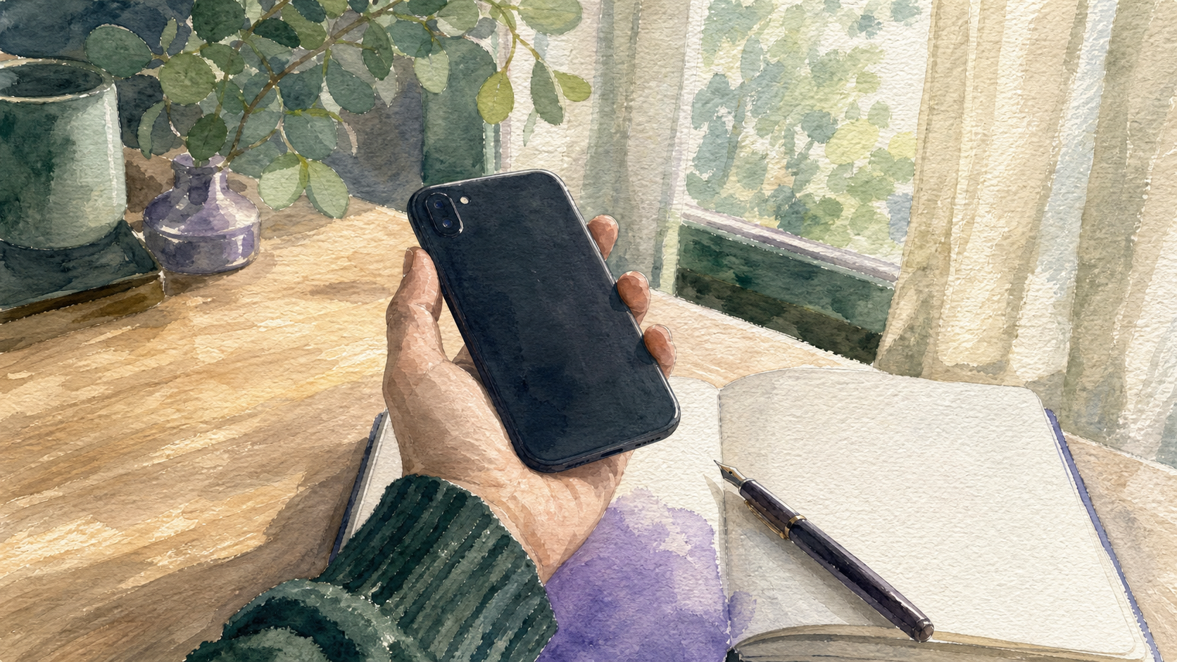 Silence radio femme : téléphone noir sur carnet blanc