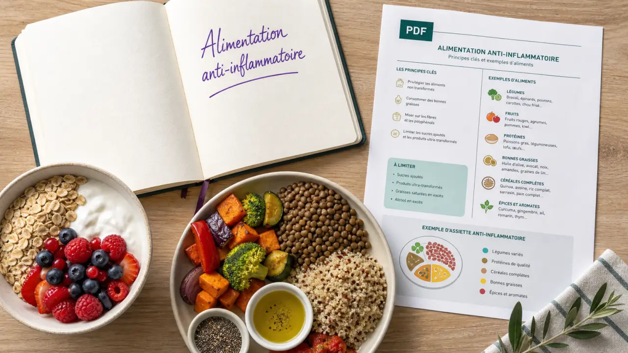 Alimentation anti-inflammatoire pdf : bol avoine, yaourt, fruits rouges et légumes