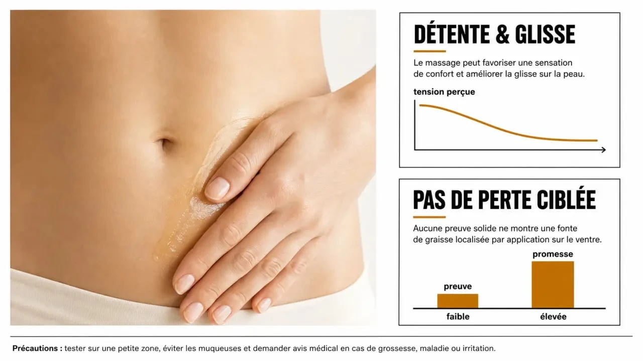 huile de ricin sur le ventre : visualisation des effets réels, du massage abdominal et des précautions