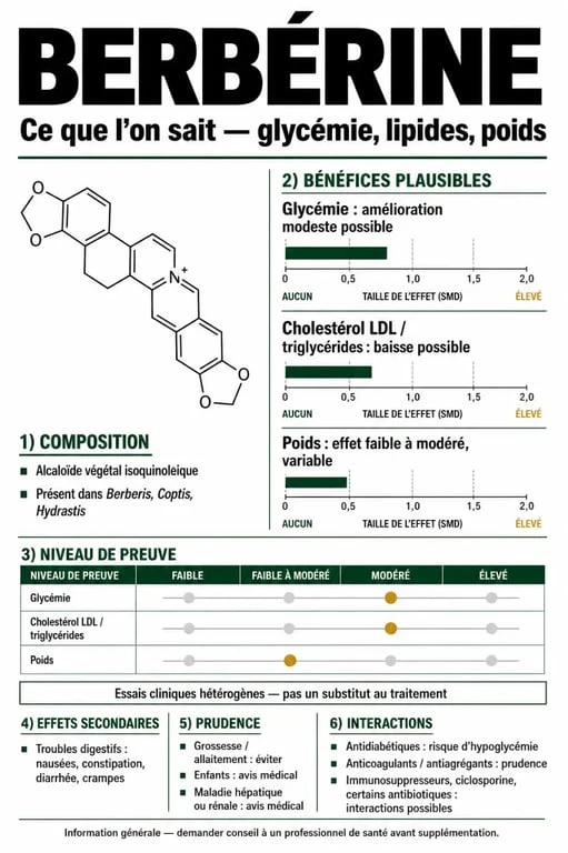 Berberine bienfaits : synthèse sur glycémie, cholestérol, poids et précautions