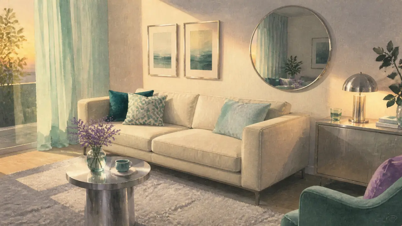 Feng shui couleur ouest : salon blanc et argent, lumière chaude