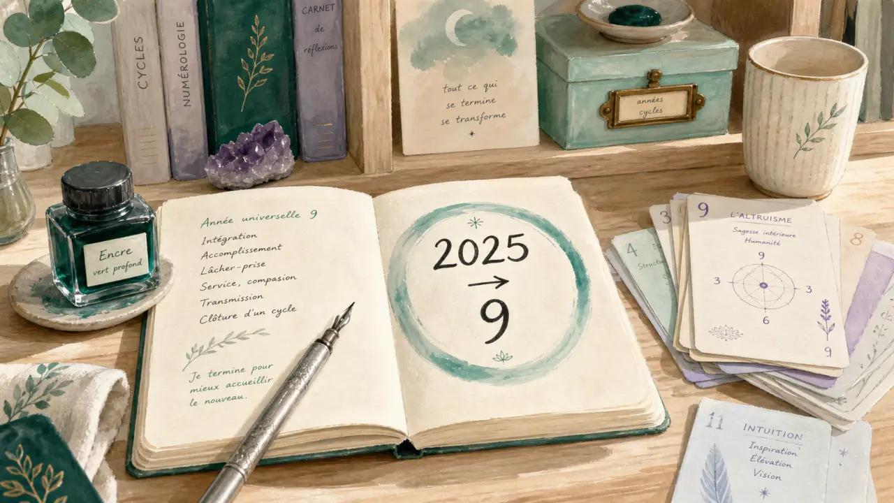 Numérologie 2025 année 9 : bilan et renouveau, carnet et plume