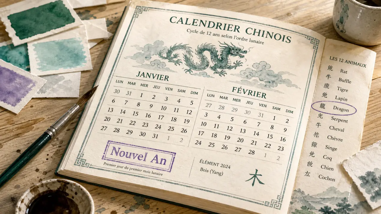 signe chinois zodiaque, calendrier Nouvel An entre janvier et février