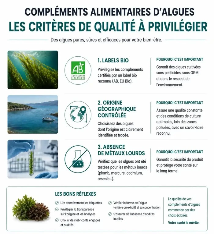 Critères de sélection pour des compléments alimentaires d'algues de qualité