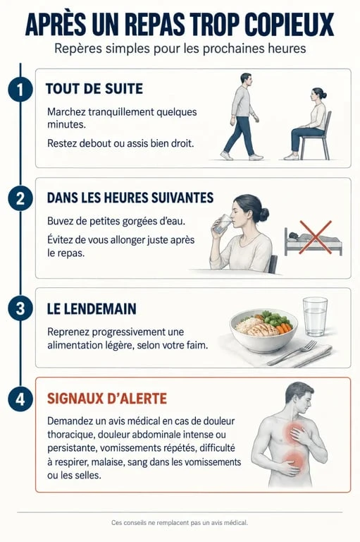 Comment digérer rapidement après avoir trop manger : chronologie des gestes à faire après un repas copieux