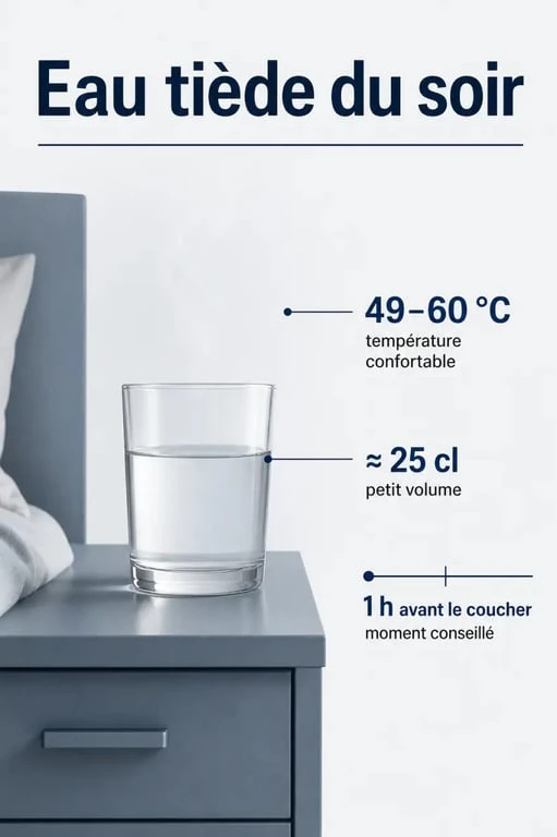Boire de l'eau chaude avant de dormir : repères visuels sur la température, la quantité et le bon moment