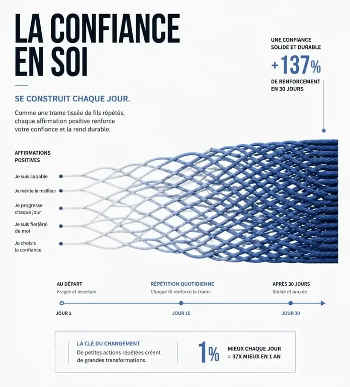 Illustration du concept de phrases positives sur la confiance en soi répétées au quotidien